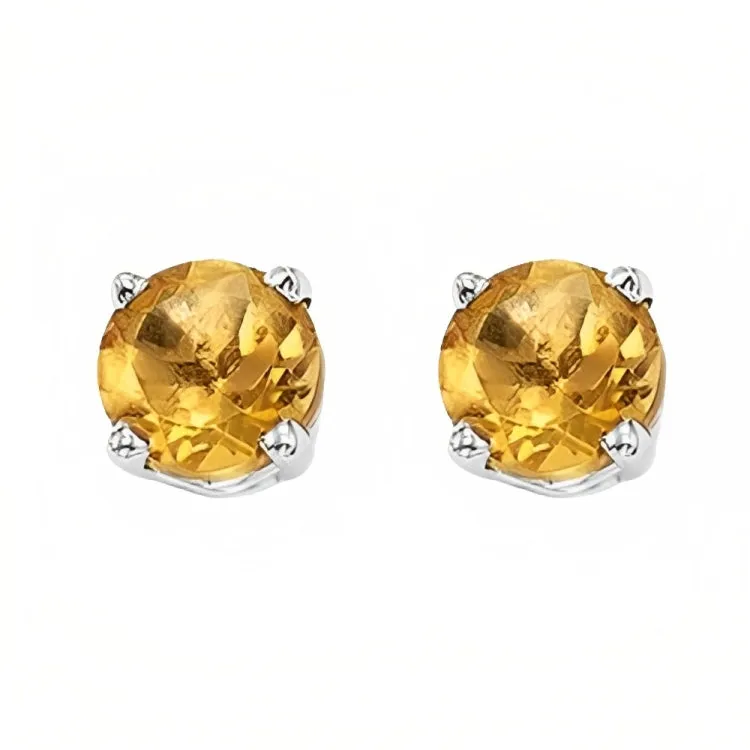 Paris Jewelry 18k White Gold 2 Pair Created Citrine 4mm Round & Princess Cut Stud Earrings Plated