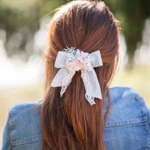 Pastel flower hair bow Bridal barrette clip Customisable Mint blush ponytail clip Romantic wedding Back to school Clip for girl Gift for her