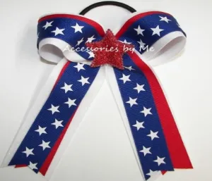 Patriotic Stars Red Blue White Ponytail Bow