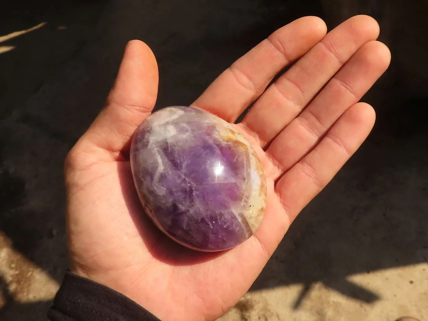 Polished  Chevron Amethyst Galet / Palm Stones x 6 From Madagascar