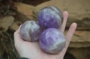 Polished Smokey Chevron Amethyst Spheres x 4 From Madagascar