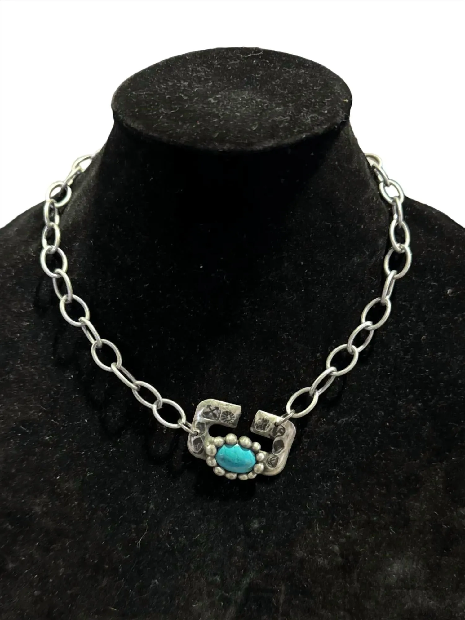 "c" Initial Necklace In Silver/turquoise