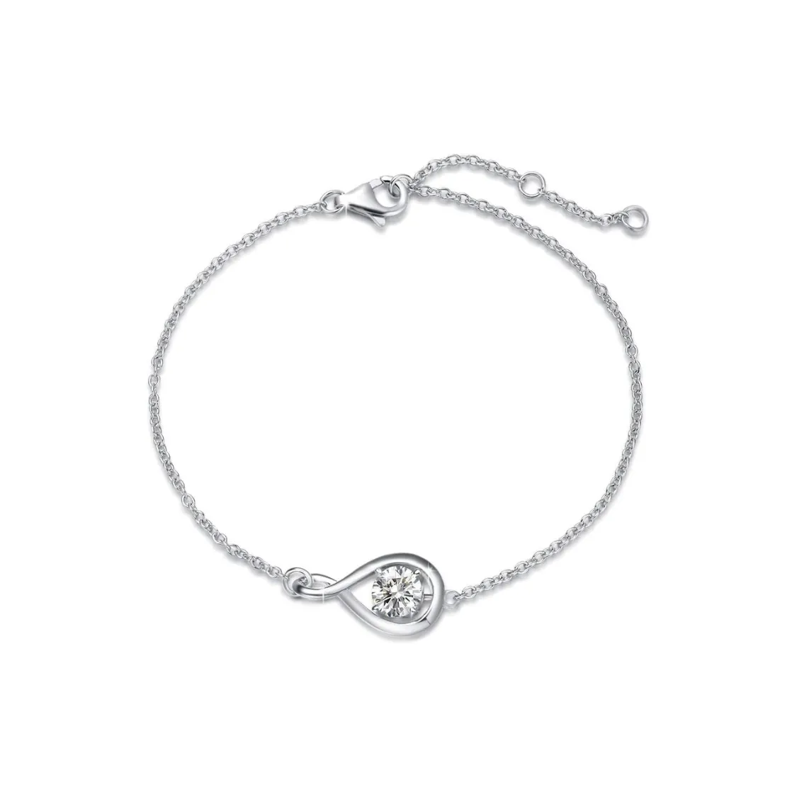 "Infinite Embrace" April Birthstone Cubic Zirconia Stone Infinity Symbol Sterling Silver Bracelet