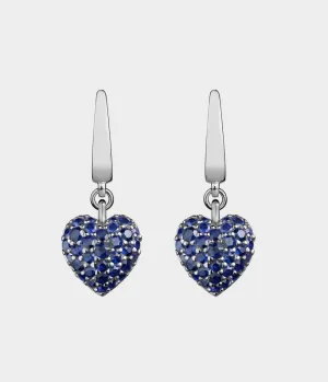 Raspberry Heart Clip Earrings in Silver with Blue Sapphire