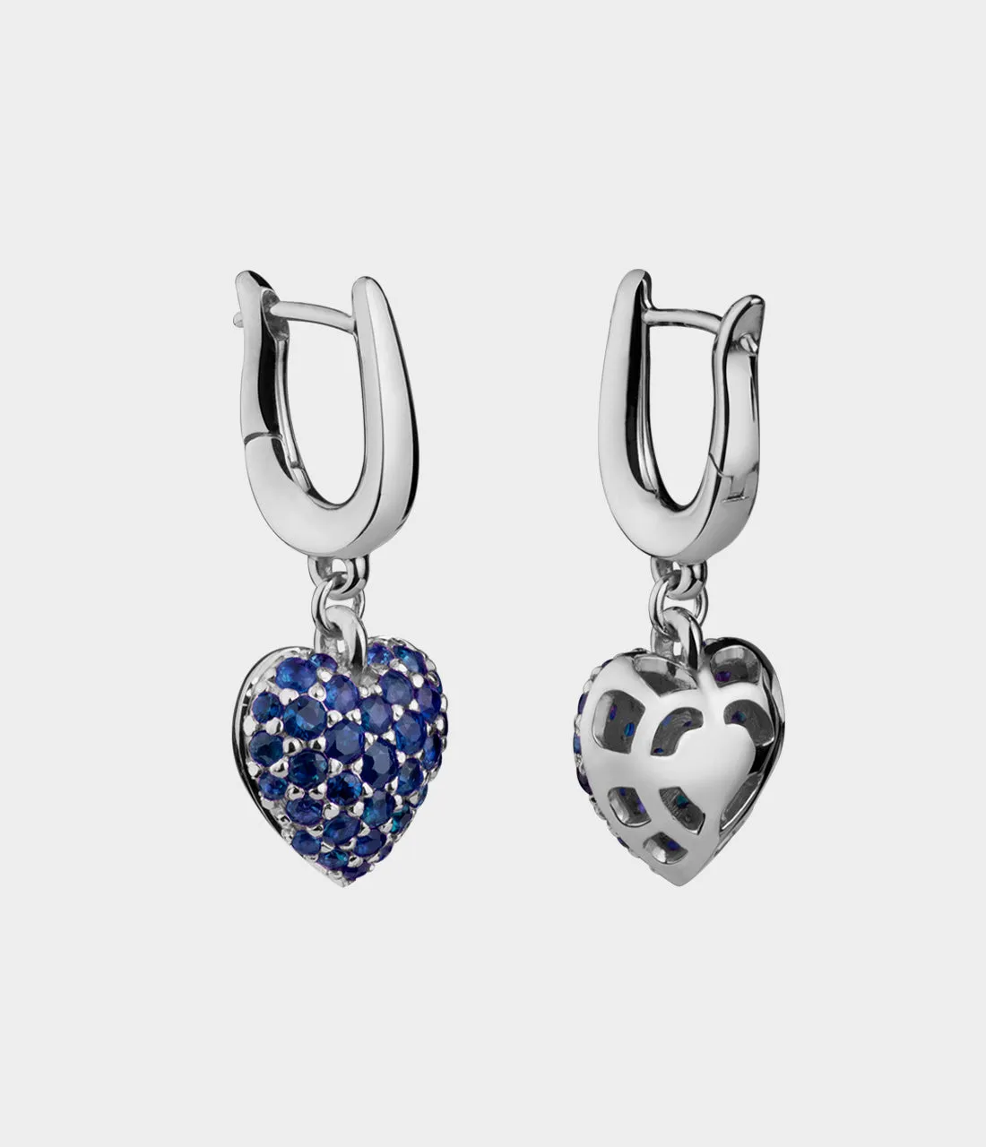 Raspberry Heart Clip Earrings in Silver with Blue Sapphire