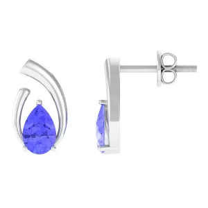 Real Tanzanite Solitaire Teardrop Stud Earrings