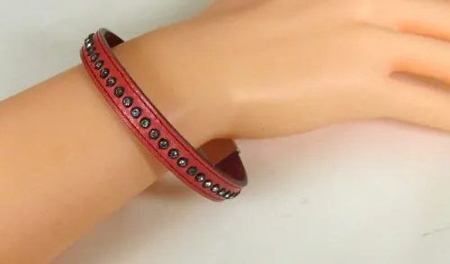 Red Crystal Studded Leather Bracelet for a Man