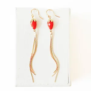 Red Gold Chain Tassel Earrings - WS