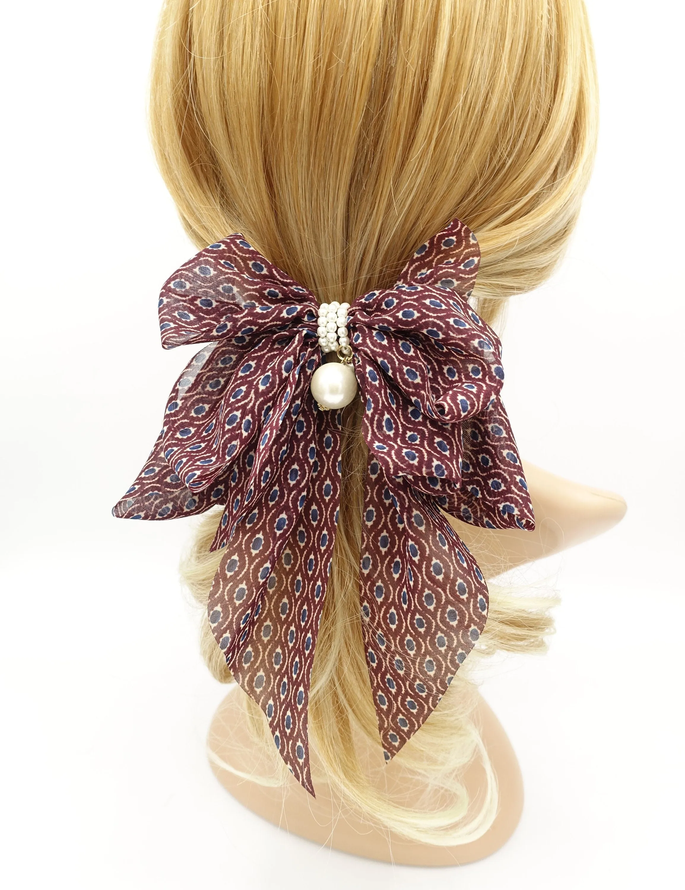 retro print hair bow chiffon hair accessory for women