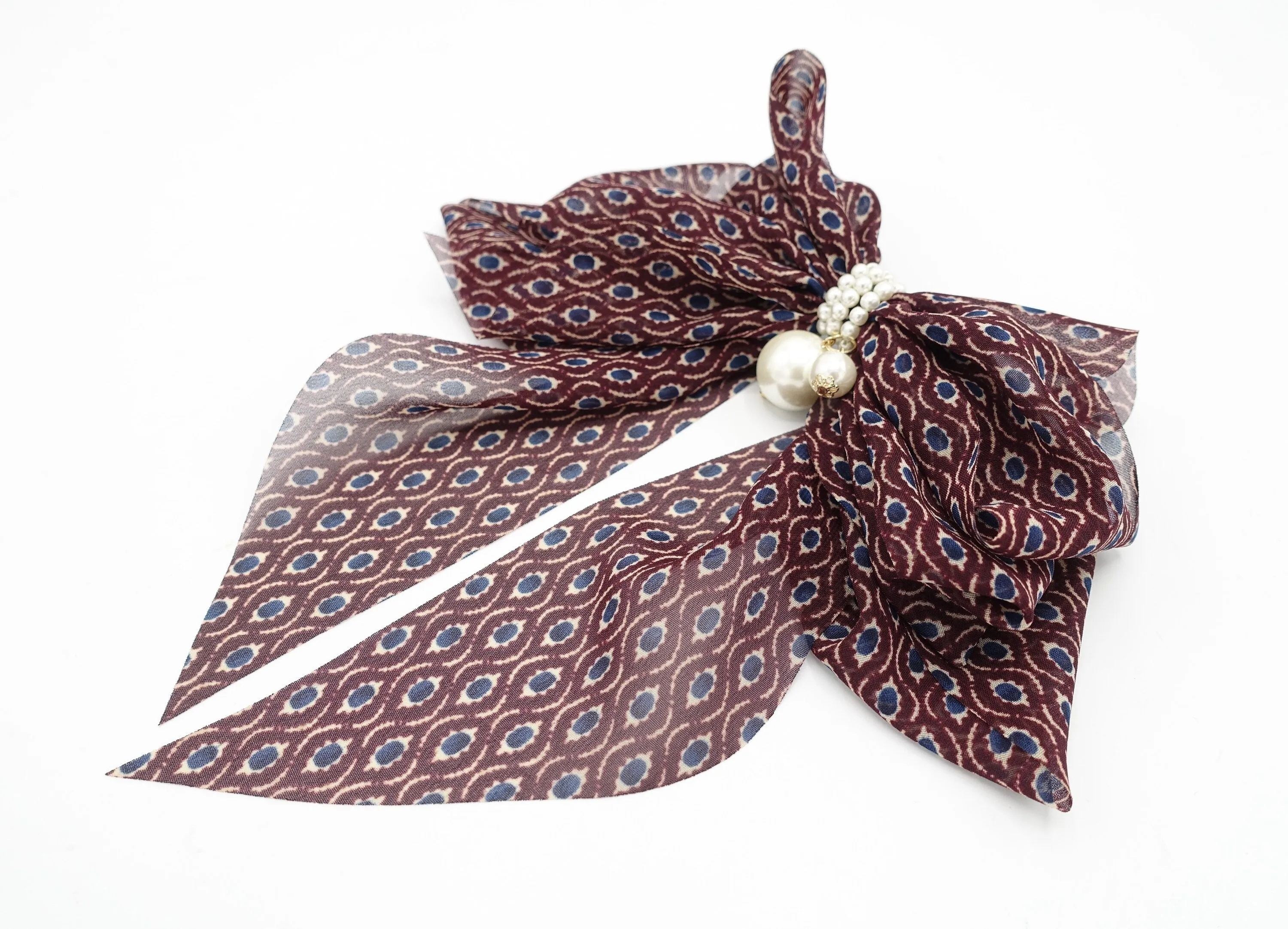 retro print hair bow chiffon hair accessory for women