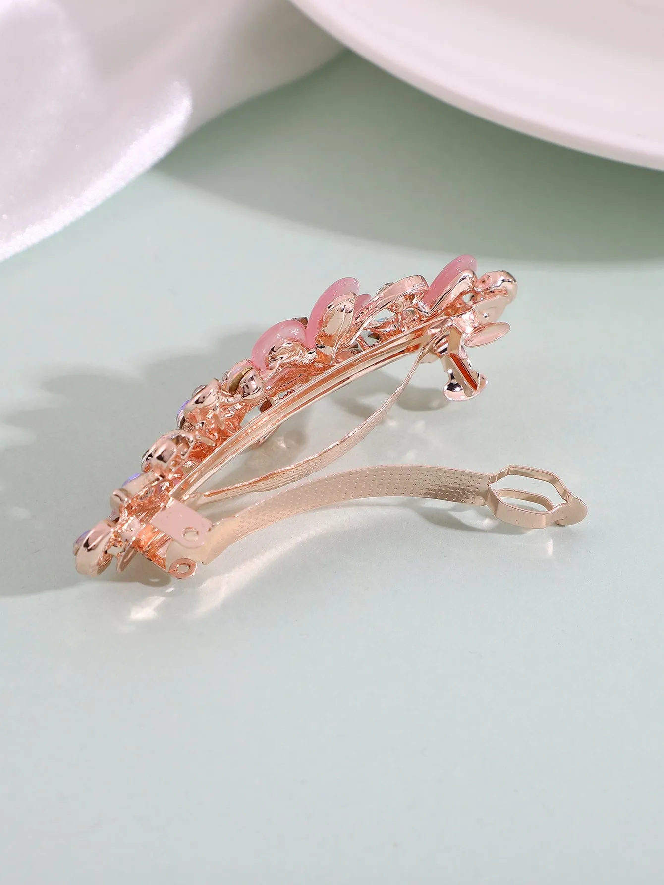 Rhinestone Flower Decor Pink Hair Clip for Women Barrette Styling Hair