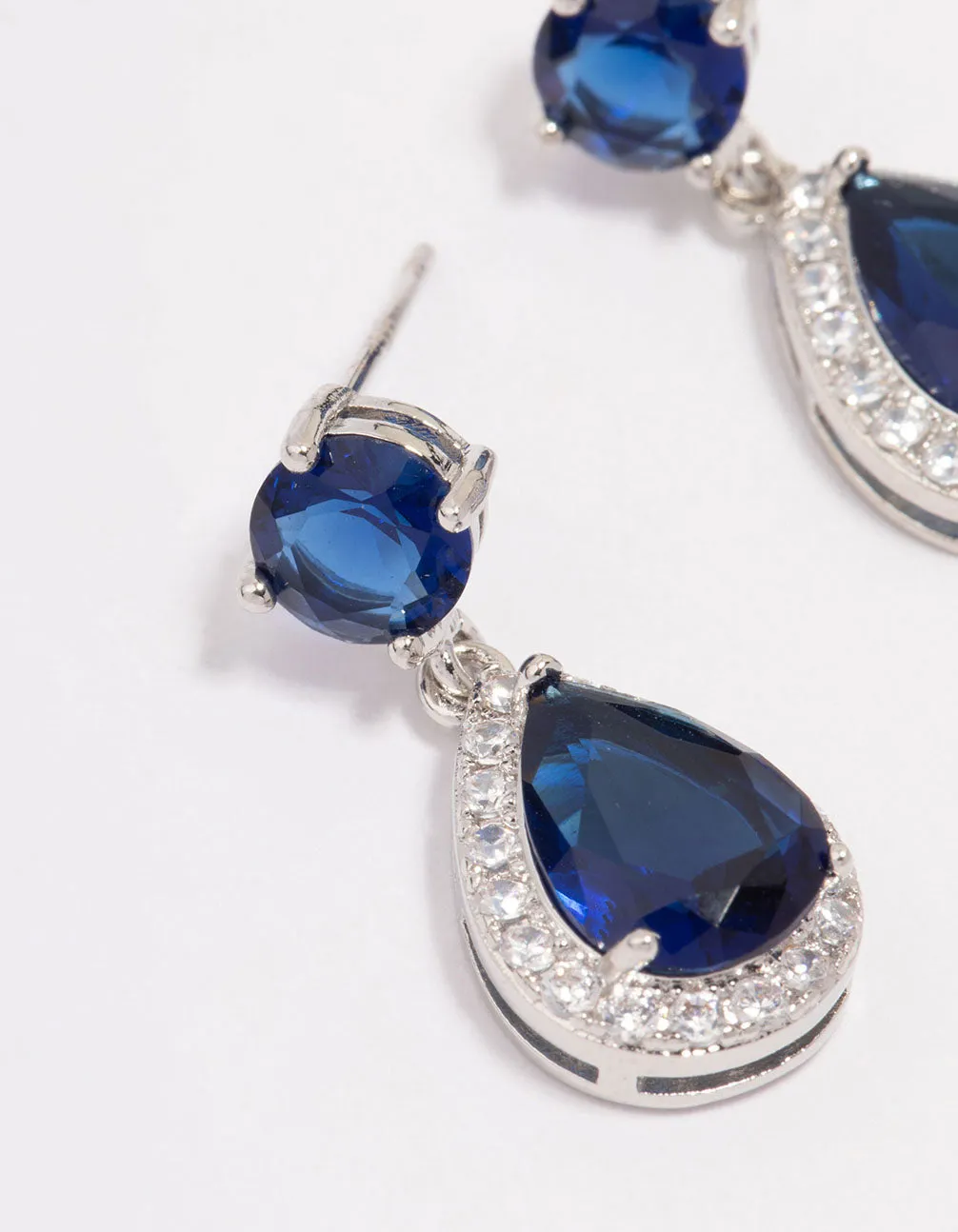 Rhodium Sapphire Stone Teardrop Drop Earrings