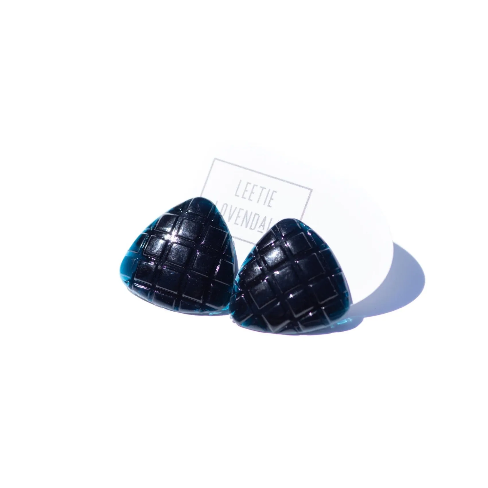 Royal Black Hatched Triangle Stud Earrings