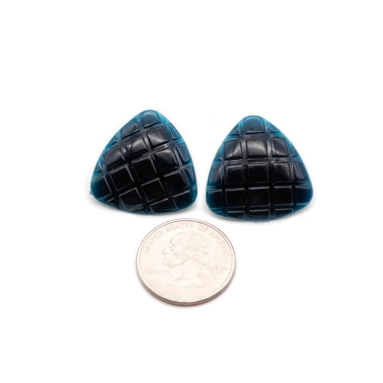 Royal Black Hatched Triangle Stud Earrings