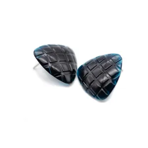 Royal Black Hatched Triangle Stud Earrings