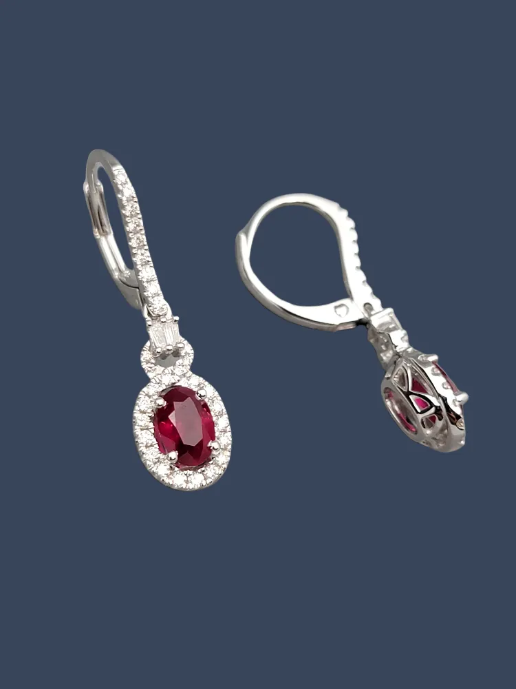 Ruby Diamond Dangle Earrings 14K White Gold