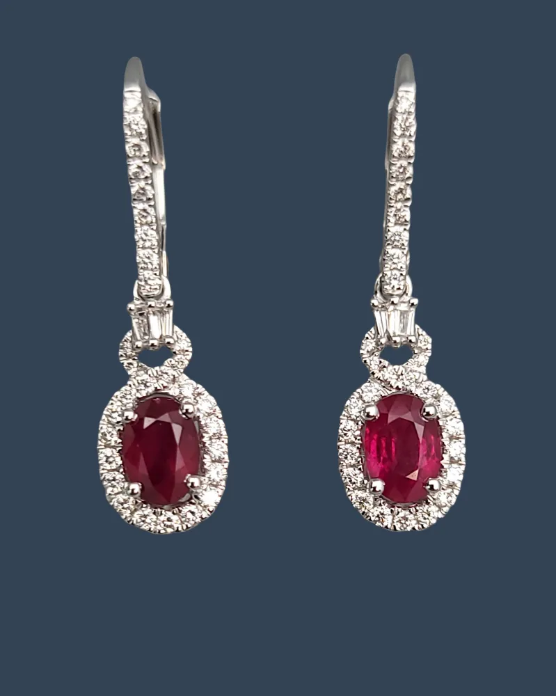 Ruby Diamond Dangle Earrings 14K White Gold