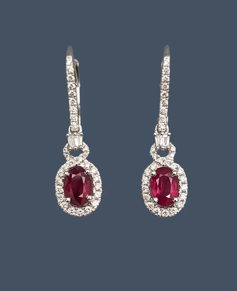 Ruby Diamond Dangle Earrings 14K White Gold