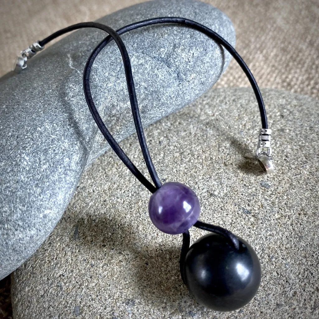 Shungite & Amethyst Rearview Mirror Dangle, Car Accessory, Calming