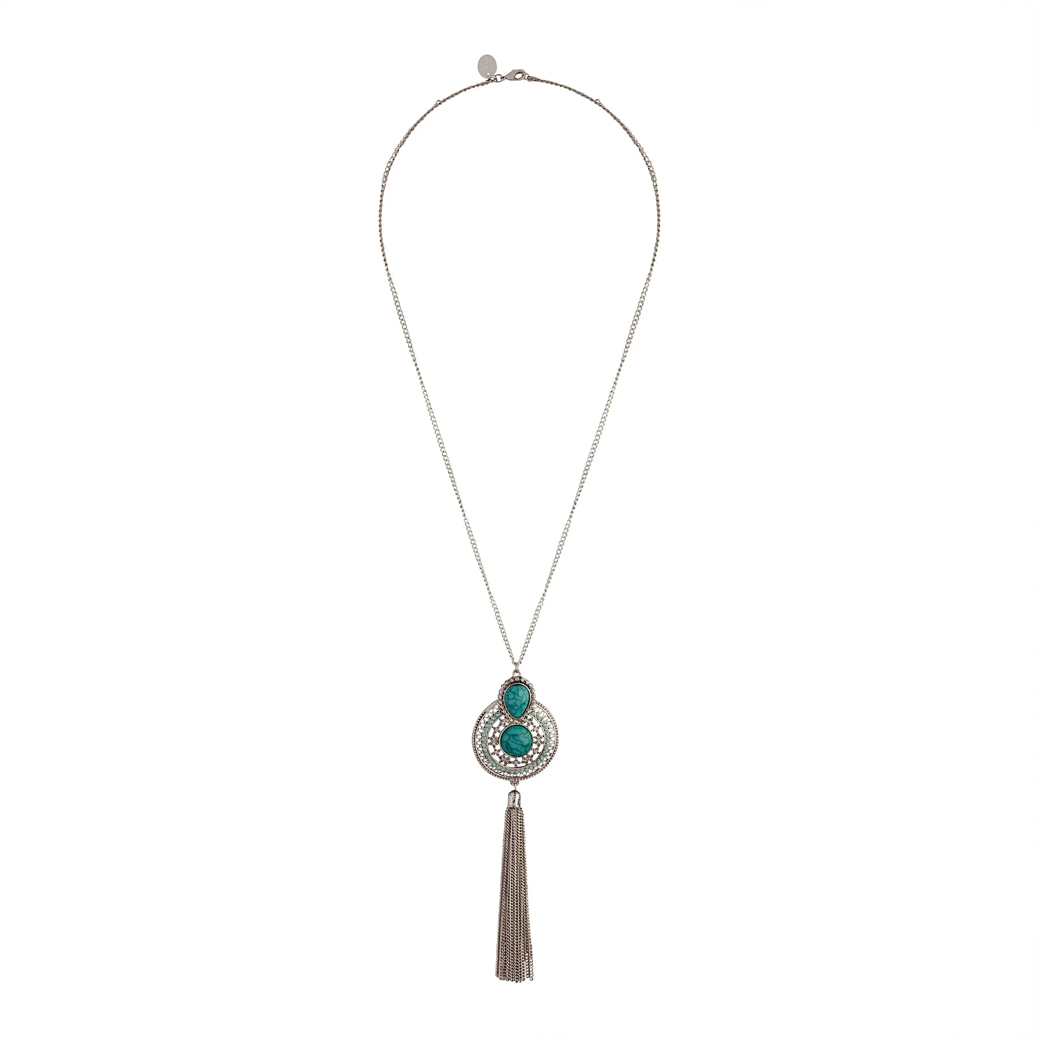 Silver and Turquoise Boho Tassel Necklace