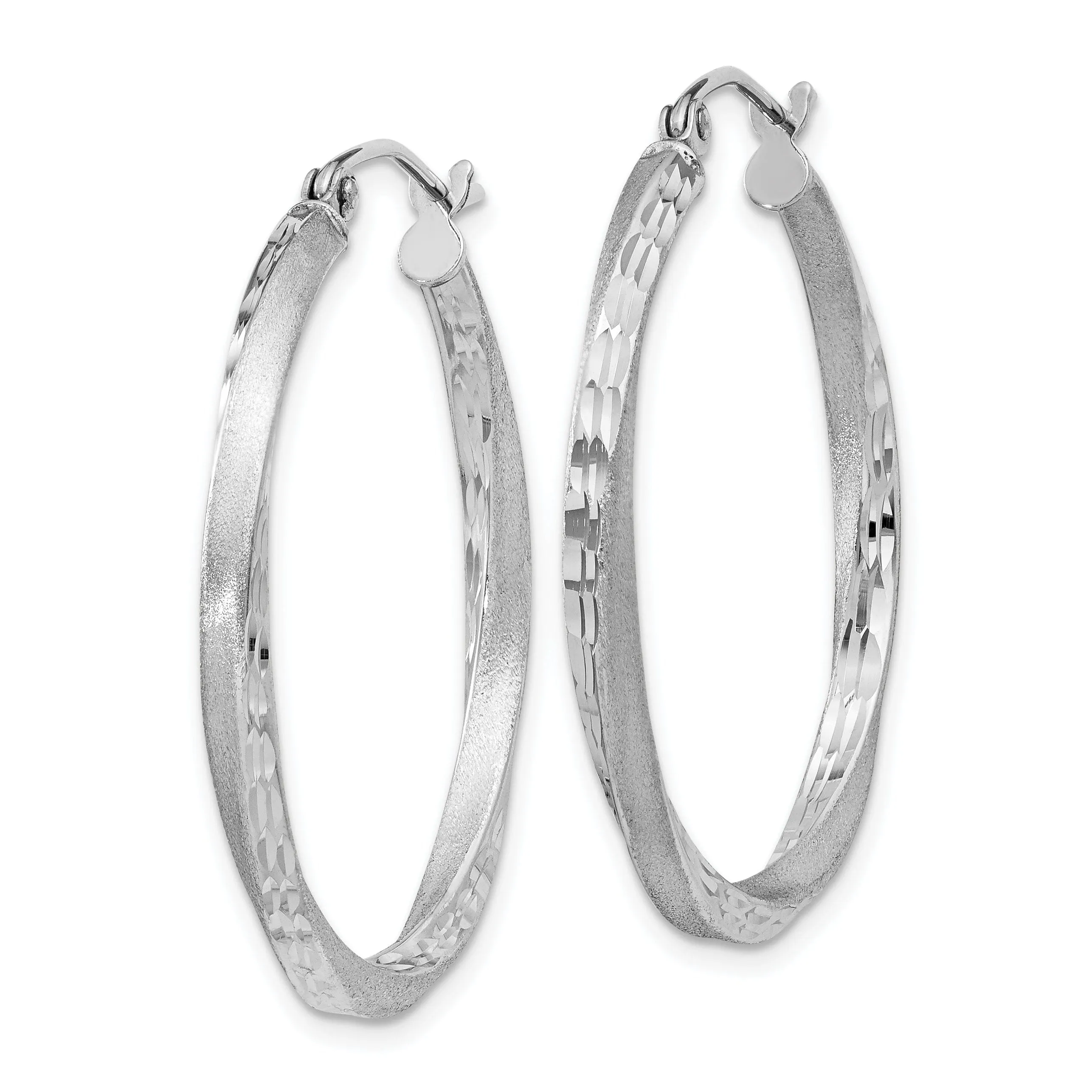 Silver Satin Diamond Cut Twist Hoop Earrings