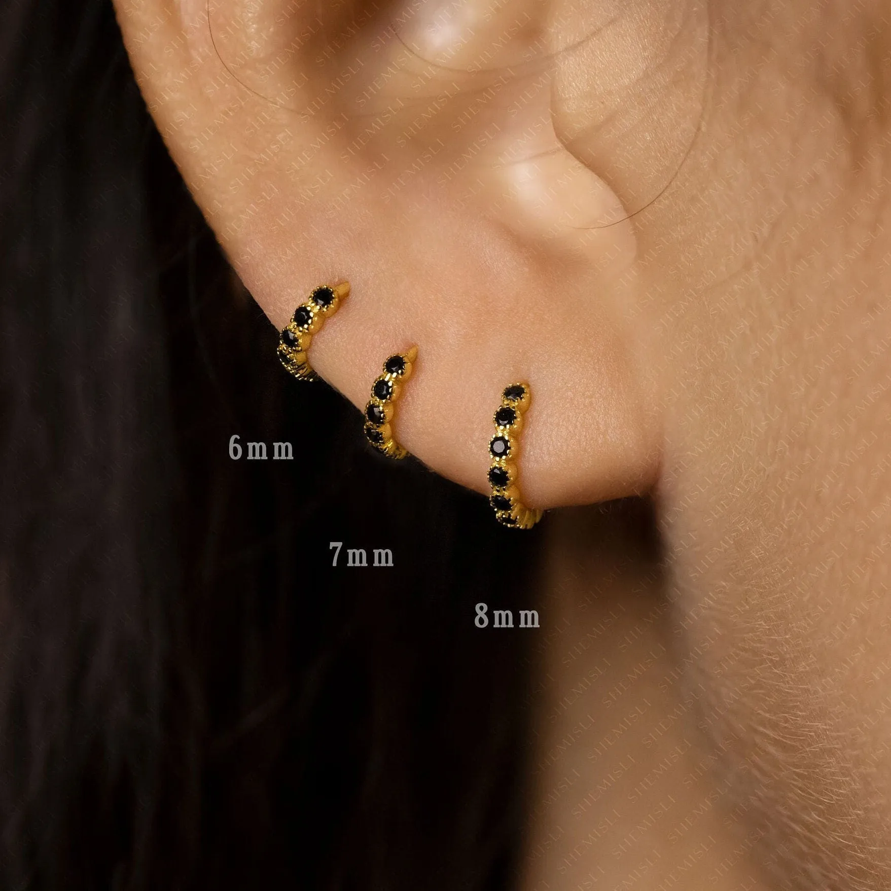 Simple Black cz Hoop Earrings, Huggies, Unisex, Gold, Silver SHEMISLI SH382, SH383, SH384, SH385, SH386, SH387