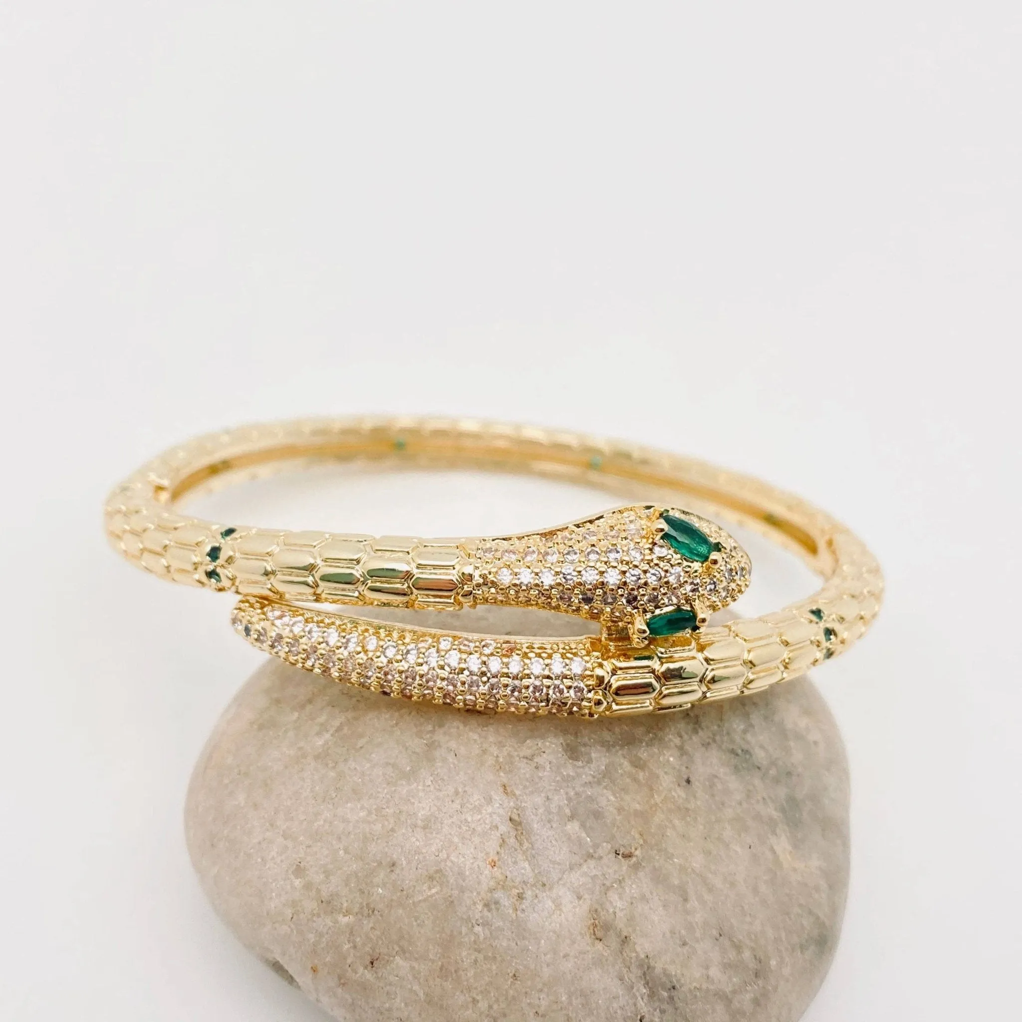 Snake Inlaid Cubic Zirconia Bangle Bracelet