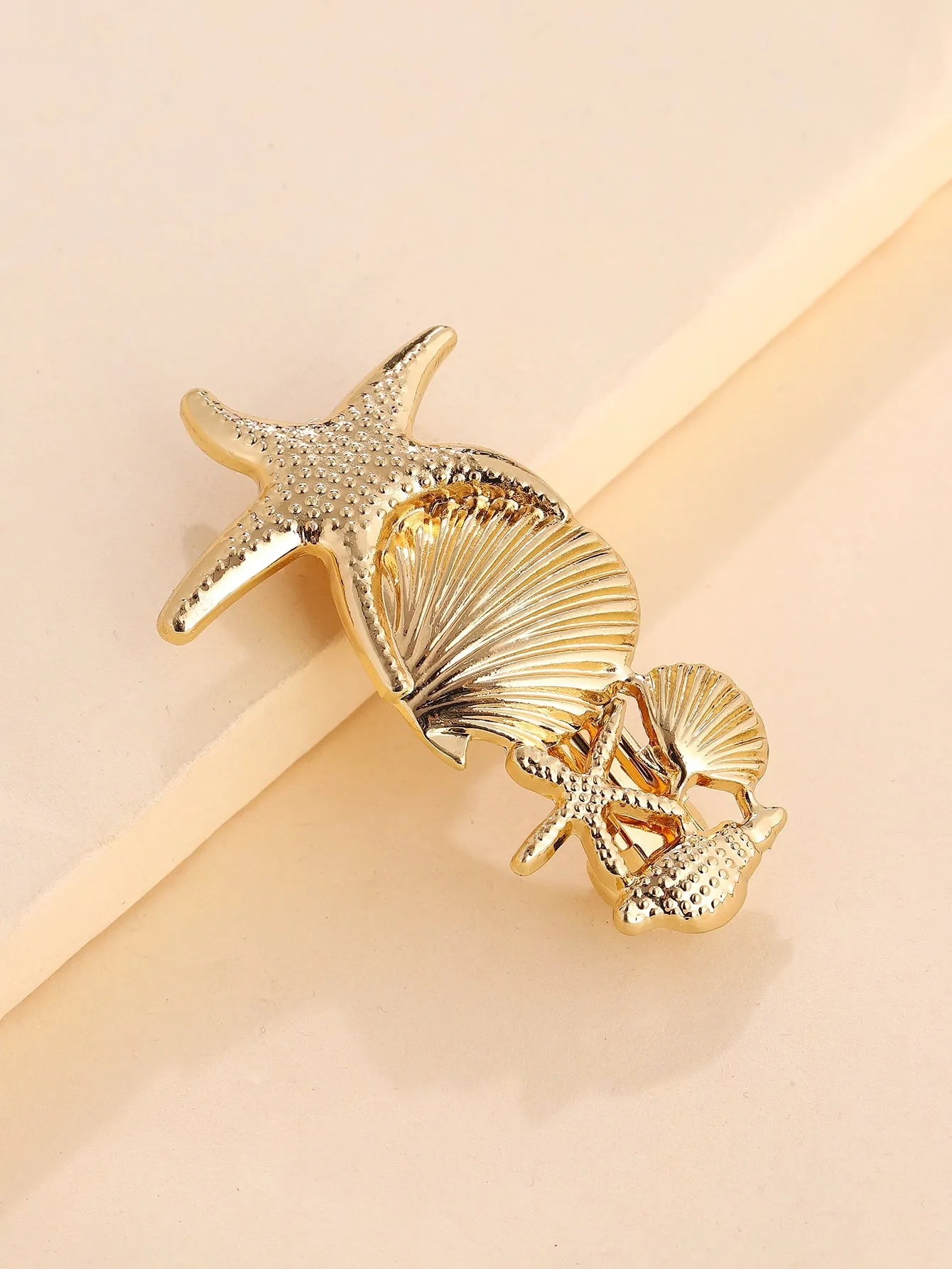 Starfish Shell Decor Gold-tone Hair Clip for Women Barrette Styling Hair