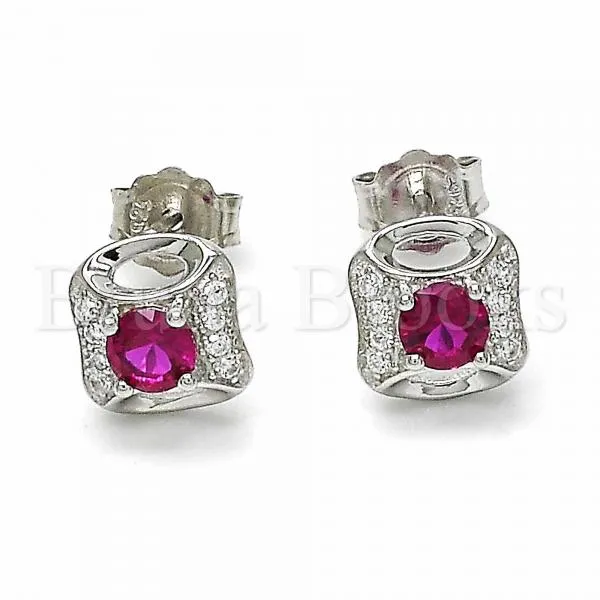 Sterling Silver 02.367.0024.1 Stud Earring, with Ruby and White Cubic Zirconia, Polished Finish, Rhodium Tone