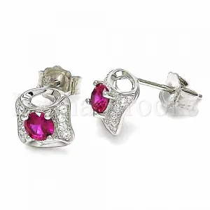 Sterling Silver 02.367.0024.1 Stud Earring, with Ruby and White Cubic Zirconia, Polished Finish, Rhodium Tone