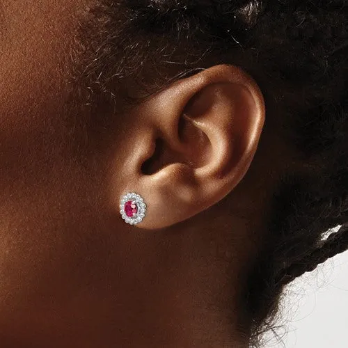 Sterling Silver Created Ruby Round Earrings