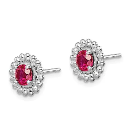 Sterling Silver Created Ruby Round Earrings