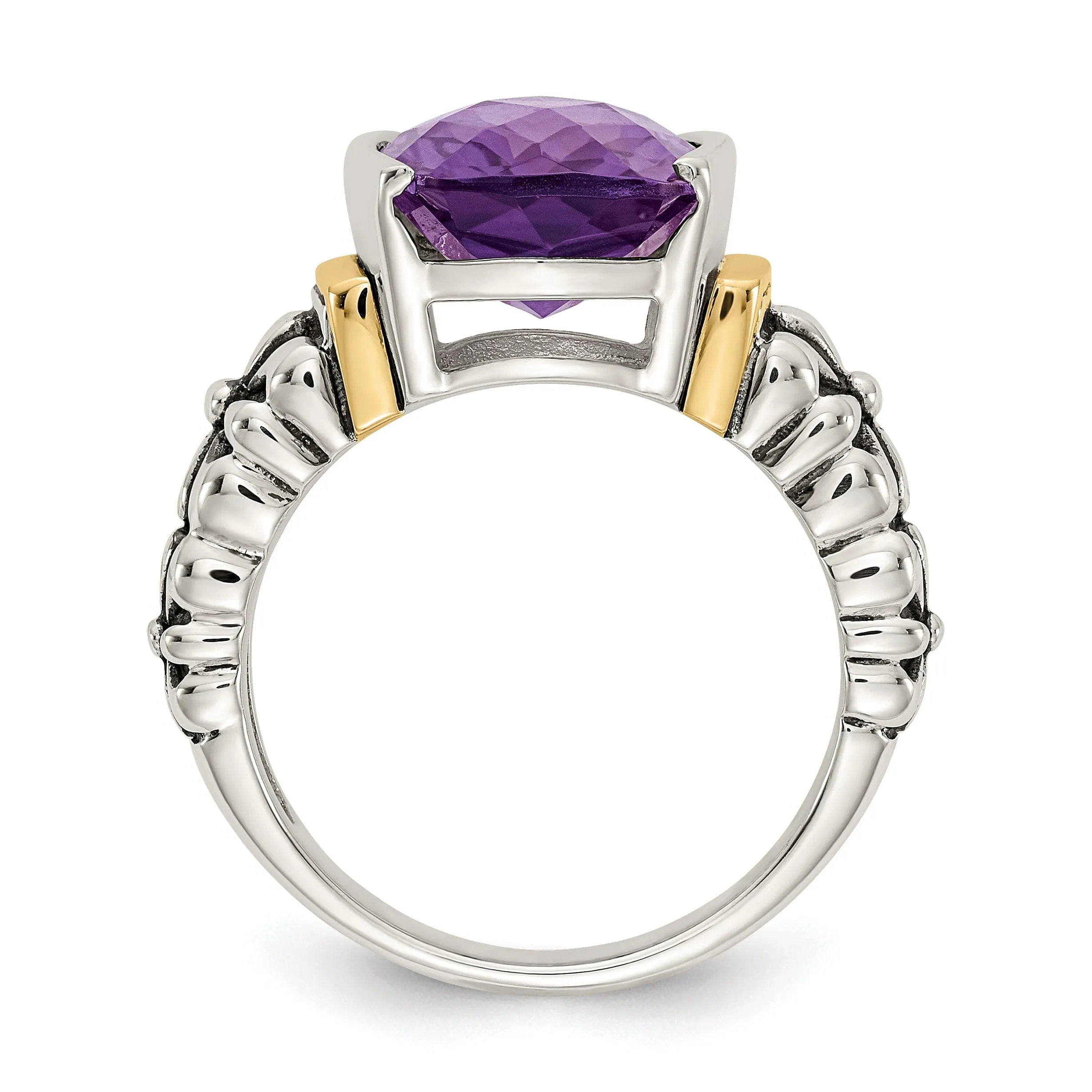 Sterling Silver Gold Amethyst Cushion-cut Ring