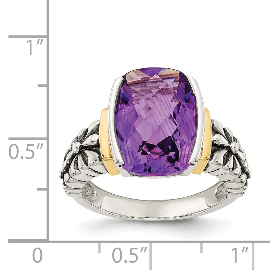 Sterling Silver Gold Amethyst Cushion-cut Ring