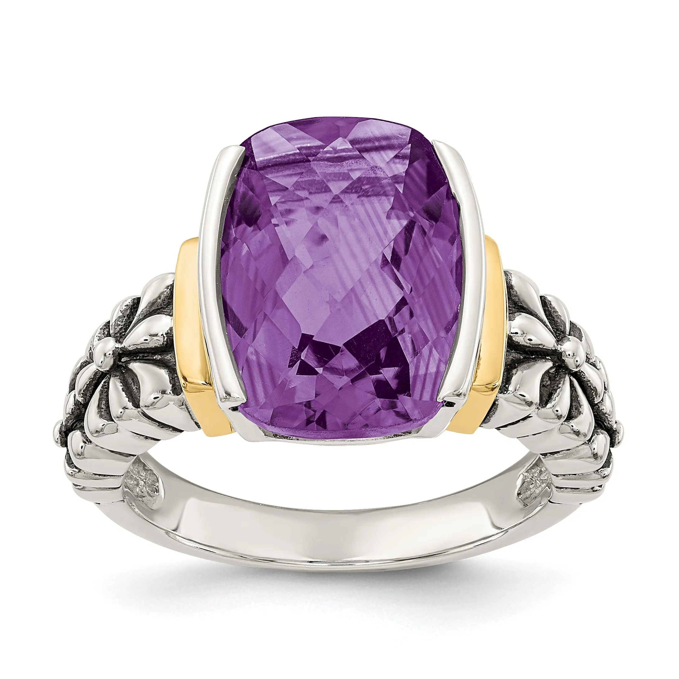 Sterling Silver Gold Amethyst Cushion-cut Ring