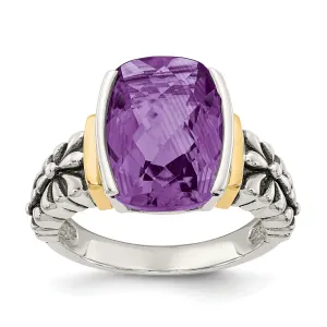 Sterling Silver Gold Amethyst Cushion-cut Ring