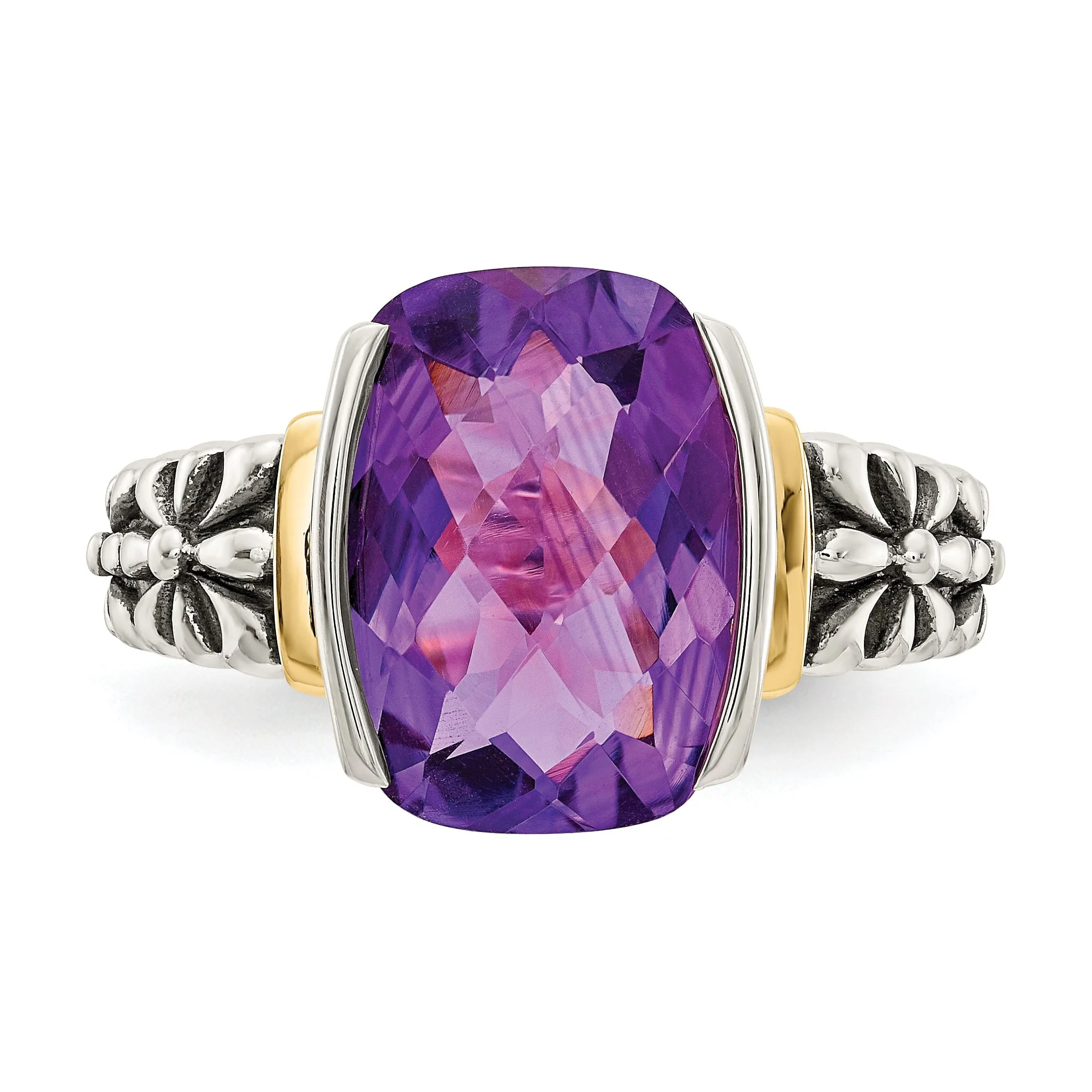 Sterling Silver Gold Amethyst Cushion-cut Ring