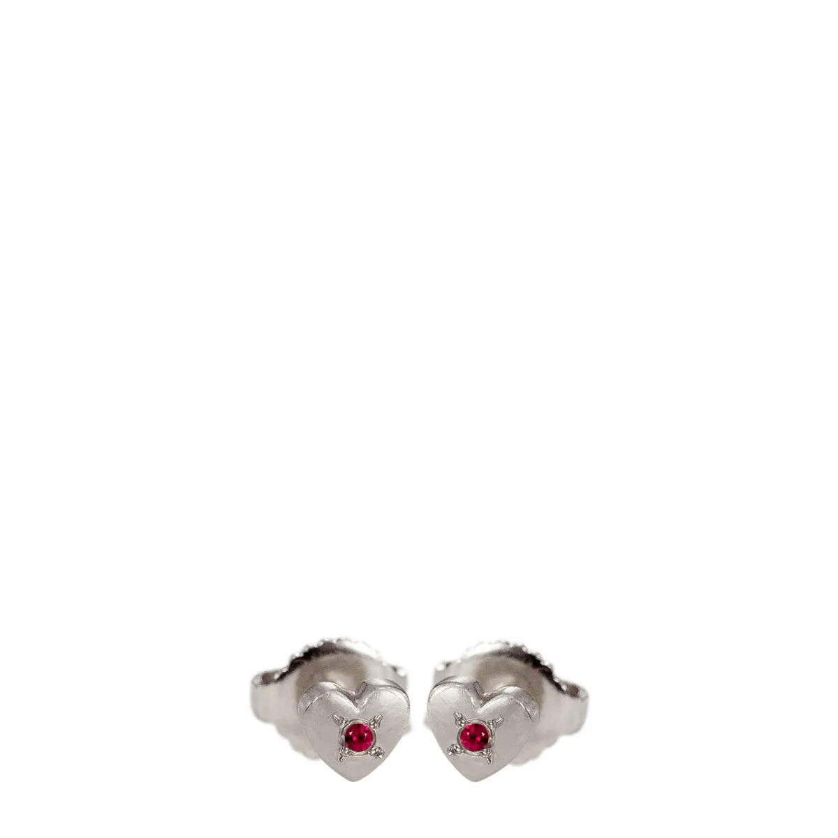 Sterling Silver Heart Stud Earrings with Rubies