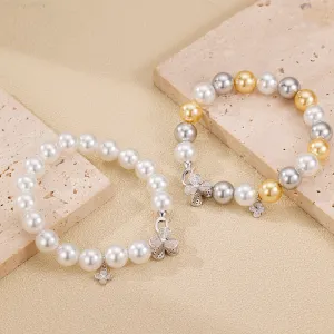 Sterling silver mixed color shell beads light luxury niche design inlaid zirconium lucky clover bracelet