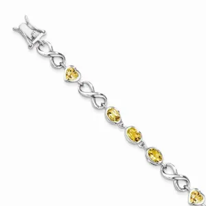 Sterling Silver Oval Heart Citrine Bracelet