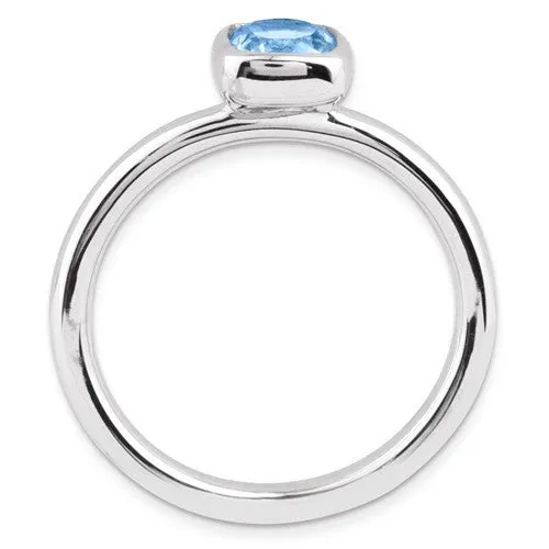 Sterling Silver Stackable Expressions Cushion Cut Blue Topaz Ring