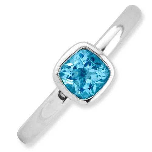 Sterling Silver Stackable Expressions Cushion Cut Blue Topaz Ring