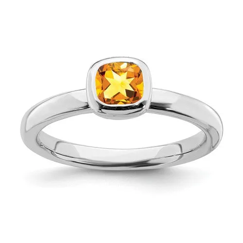 Sterling Silver Stackable Expressions Cushion Cut Citrine Ring