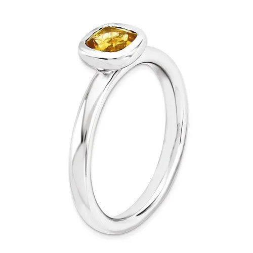 Sterling Silver Stackable Expressions Cushion Cut Citrine Ring