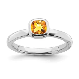 Sterling Silver Stackable Expressions Cushion Cut Citrine Ring