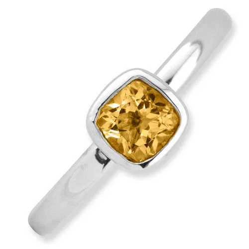 Sterling Silver Stackable Expressions Cushion Cut Citrine Ring