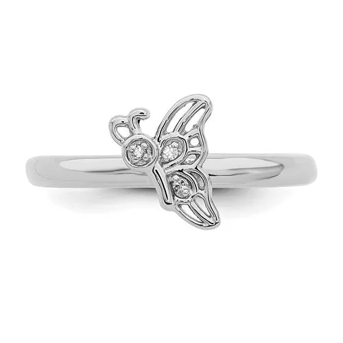 Sterling Silver Stackable Expressions Diamond Butterfly Ring