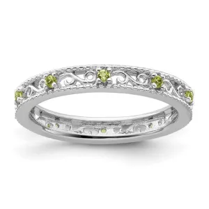 Sterling Silver Stackable Expressions Peridot Filigree Ring - Size 7