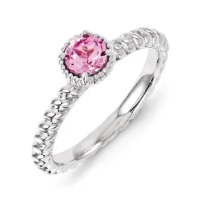 Sterling Silver Stackable Expressions Pink Sapphire Round Ring