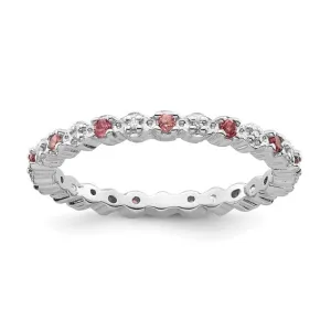 Sterling Silver Stackable Expressions Pink Tourmaline & Diamond Alternating Eternity Ring